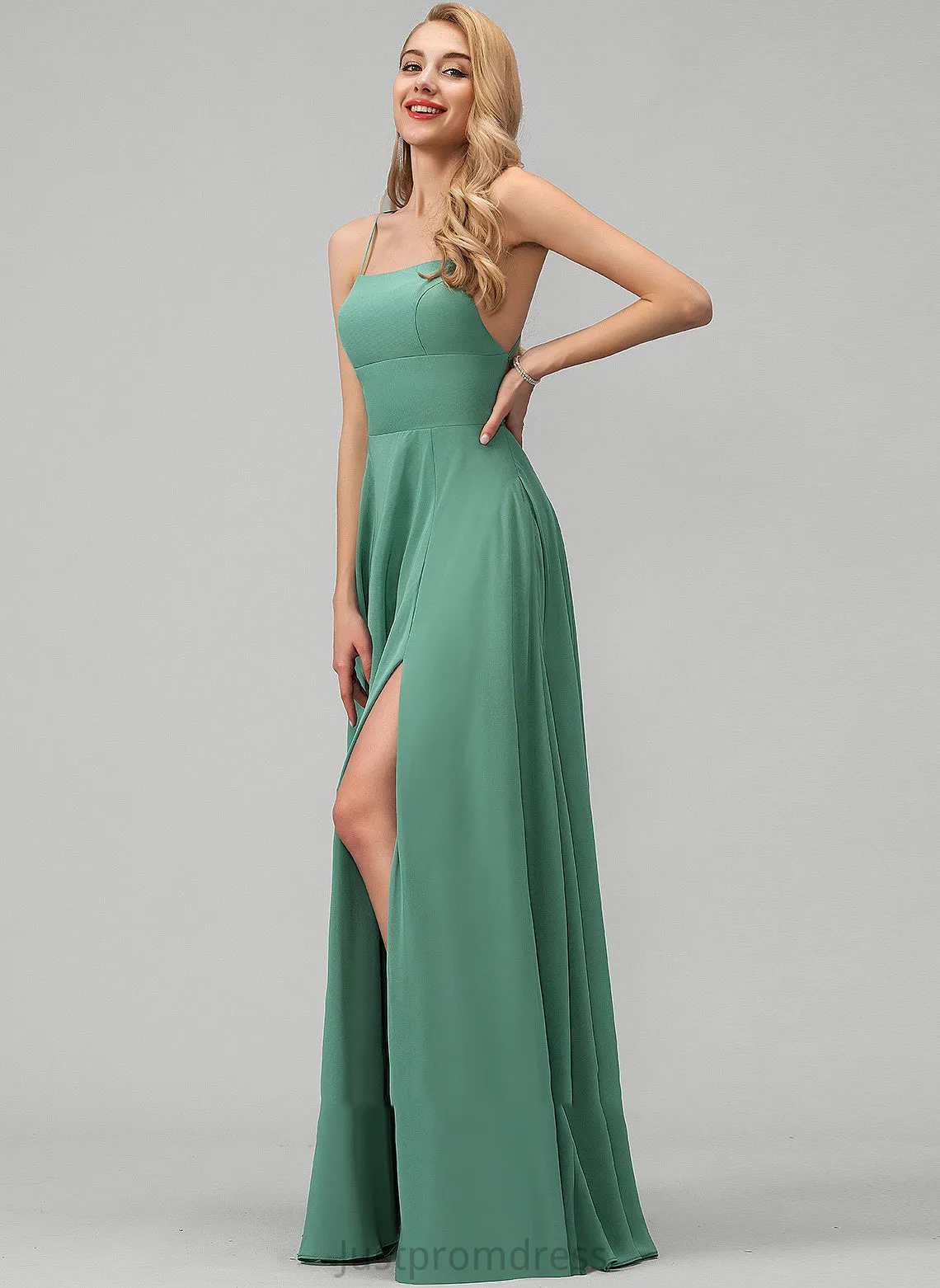 Crystal Dresses A-line Square Neck Formal Dresses Chiffon