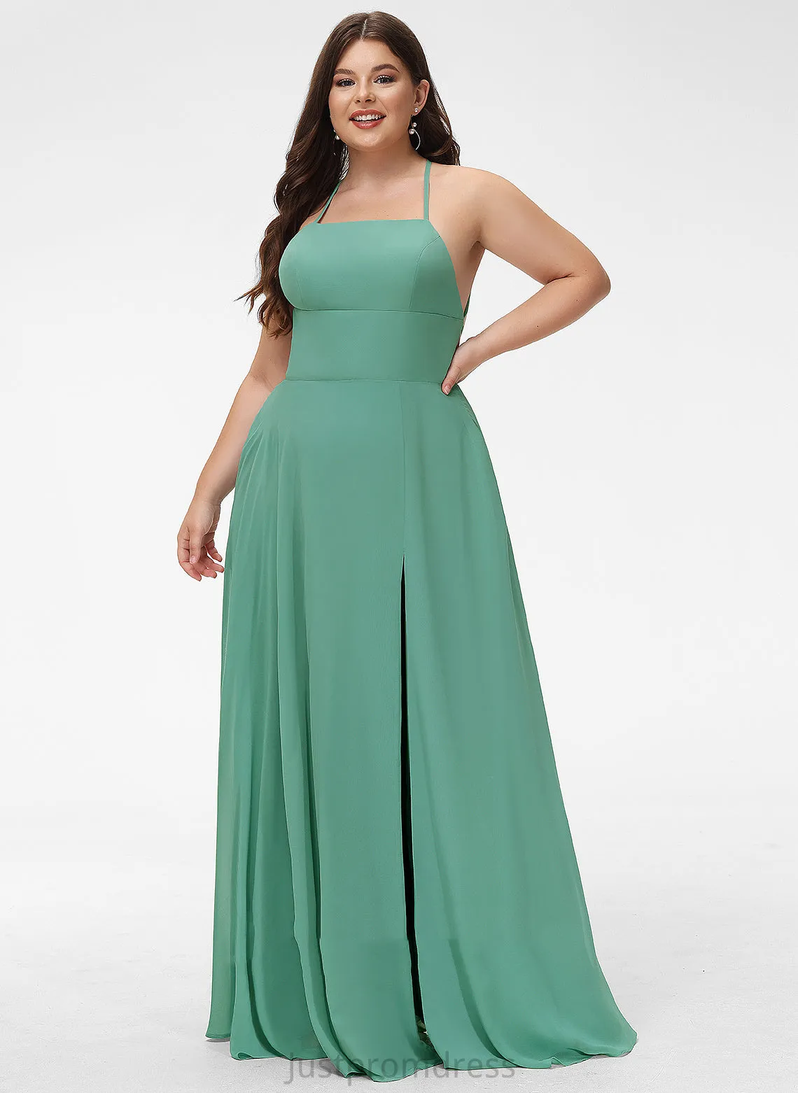 Crystal Dresses A-line Square Neck Formal Dresses Chiffon