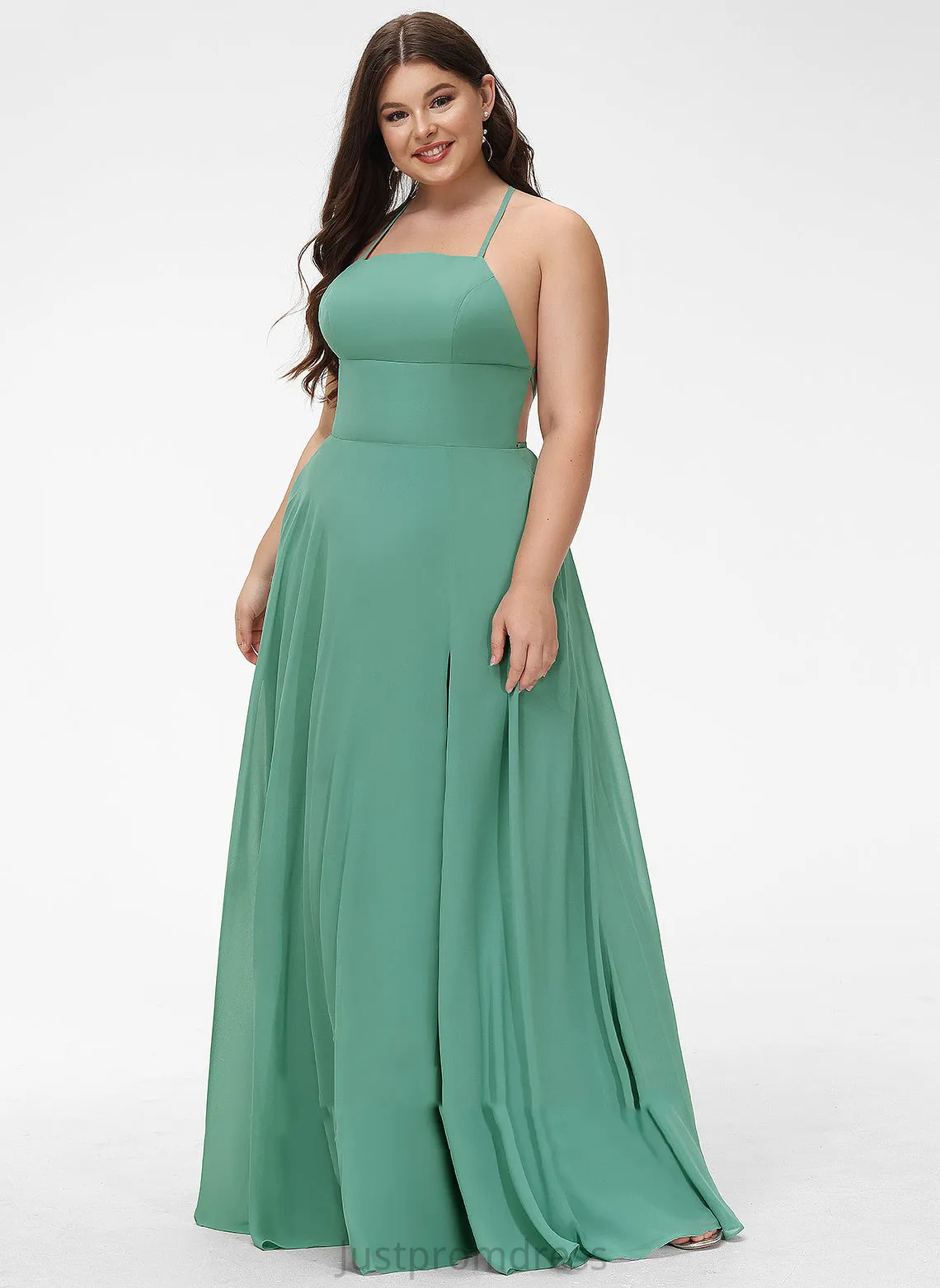 Crystal Dresses A-line Square Neck Formal Dresses Chiffon