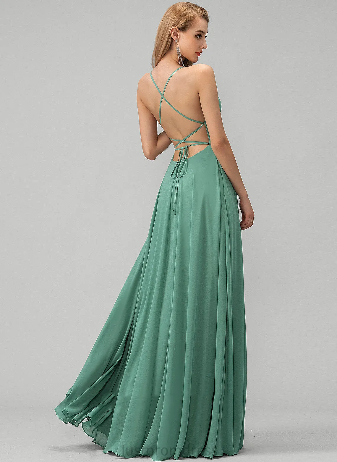 Crystal Dresses A-line Square Neck Formal Dresses Chiffon