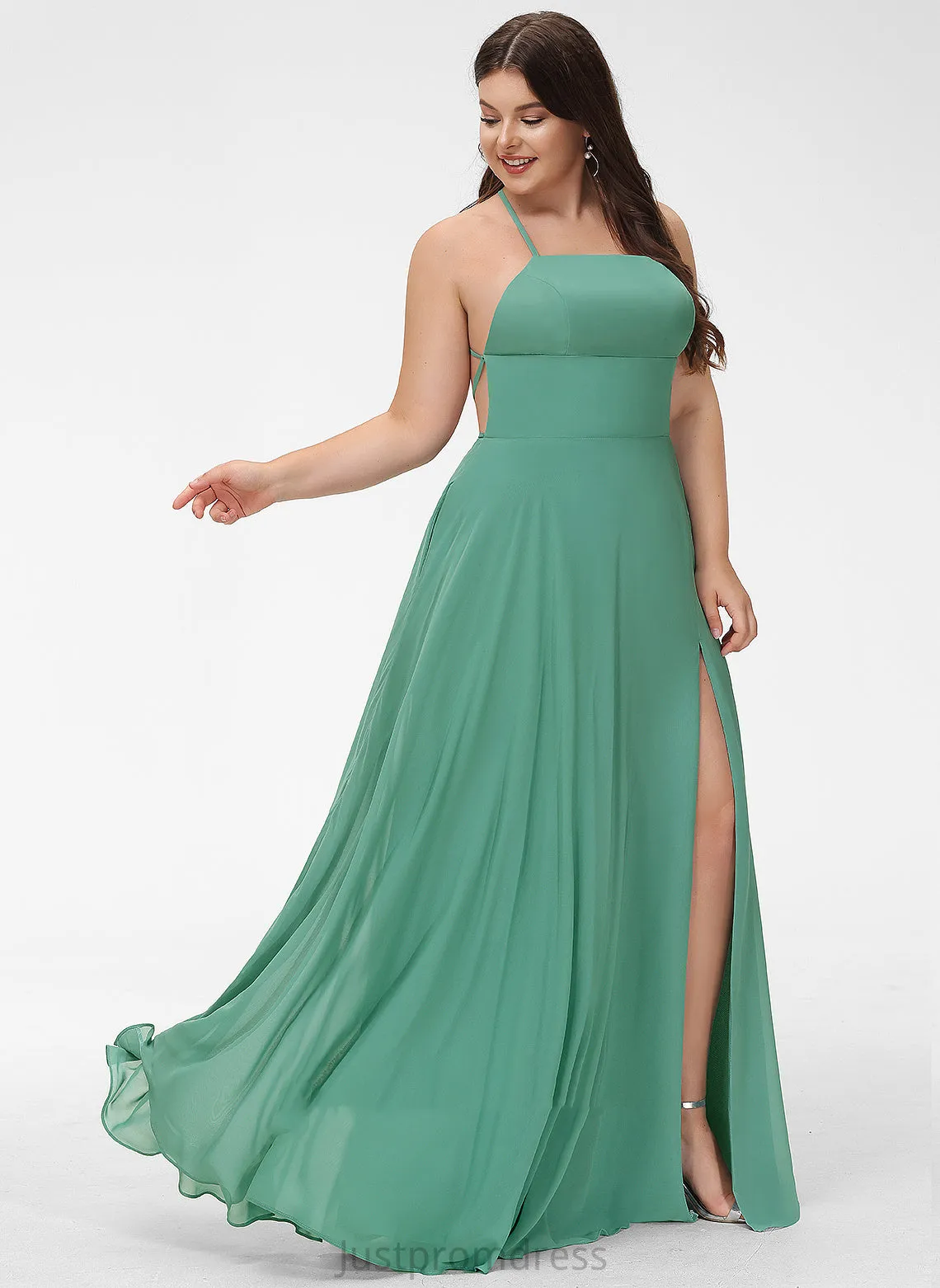 Crystal Dresses A-line Square Neck Formal Dresses Chiffon