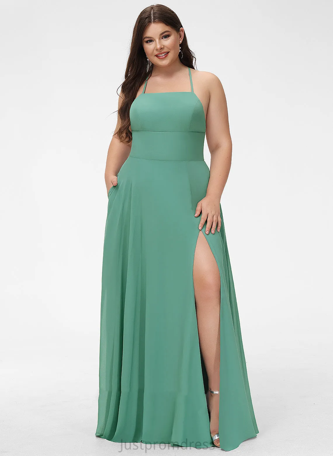 Crystal Dresses A-line Square Neck Formal Dresses Chiffon