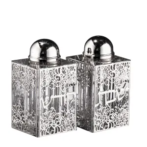Crystal Salt & Pepper Set Silver Floral 3"HX1.5"