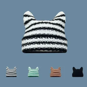 Custom Little Devil Striped Knitted Wool Hat