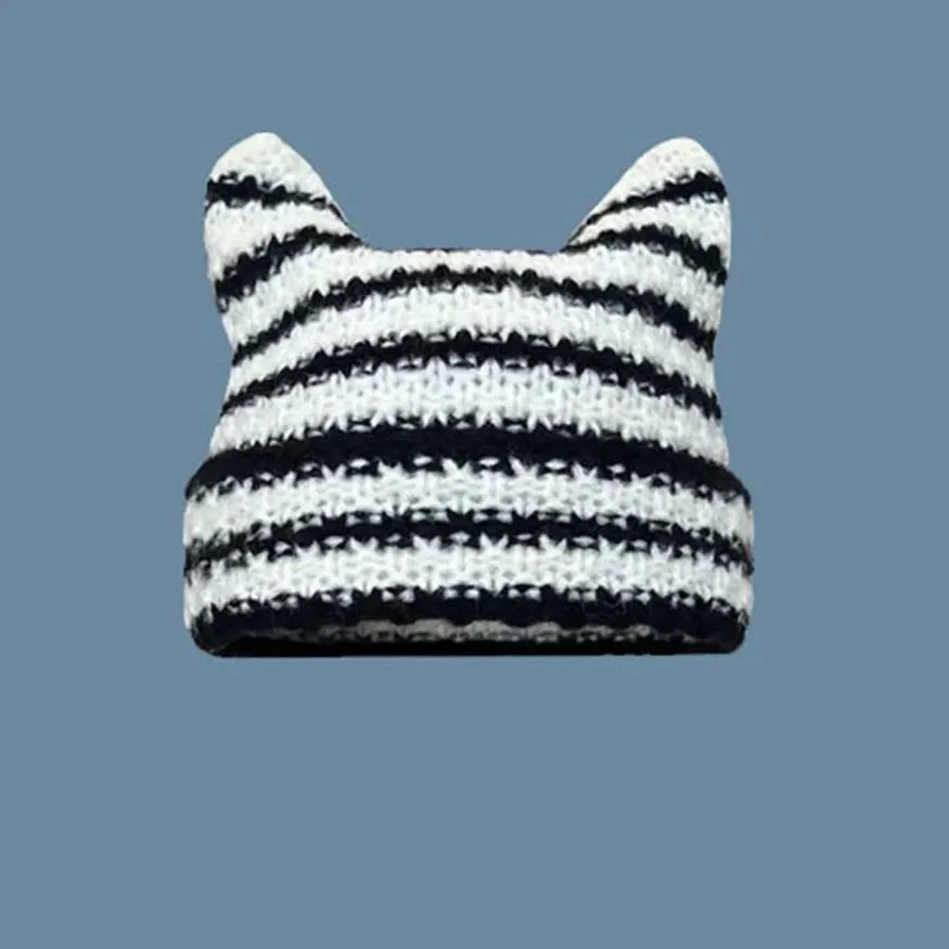 Custom Little Devil Striped Knitted Wool Hat