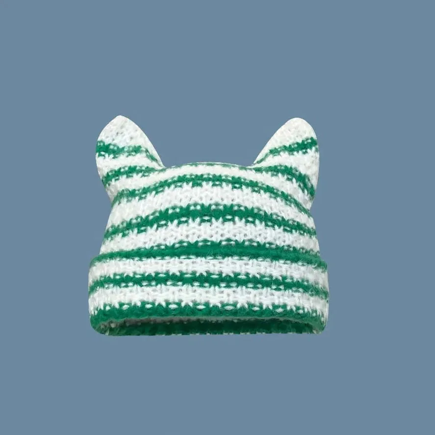 Custom Little Devil Striped Knitted Wool Hat