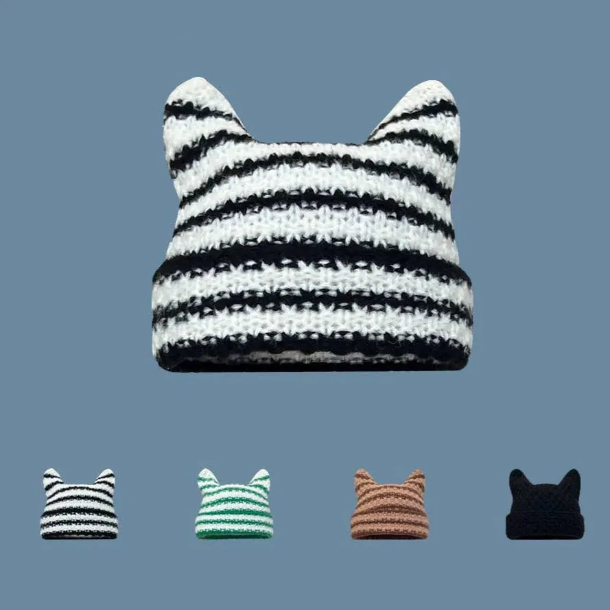 Custom Little Devil Striped Knitted Wool Hat