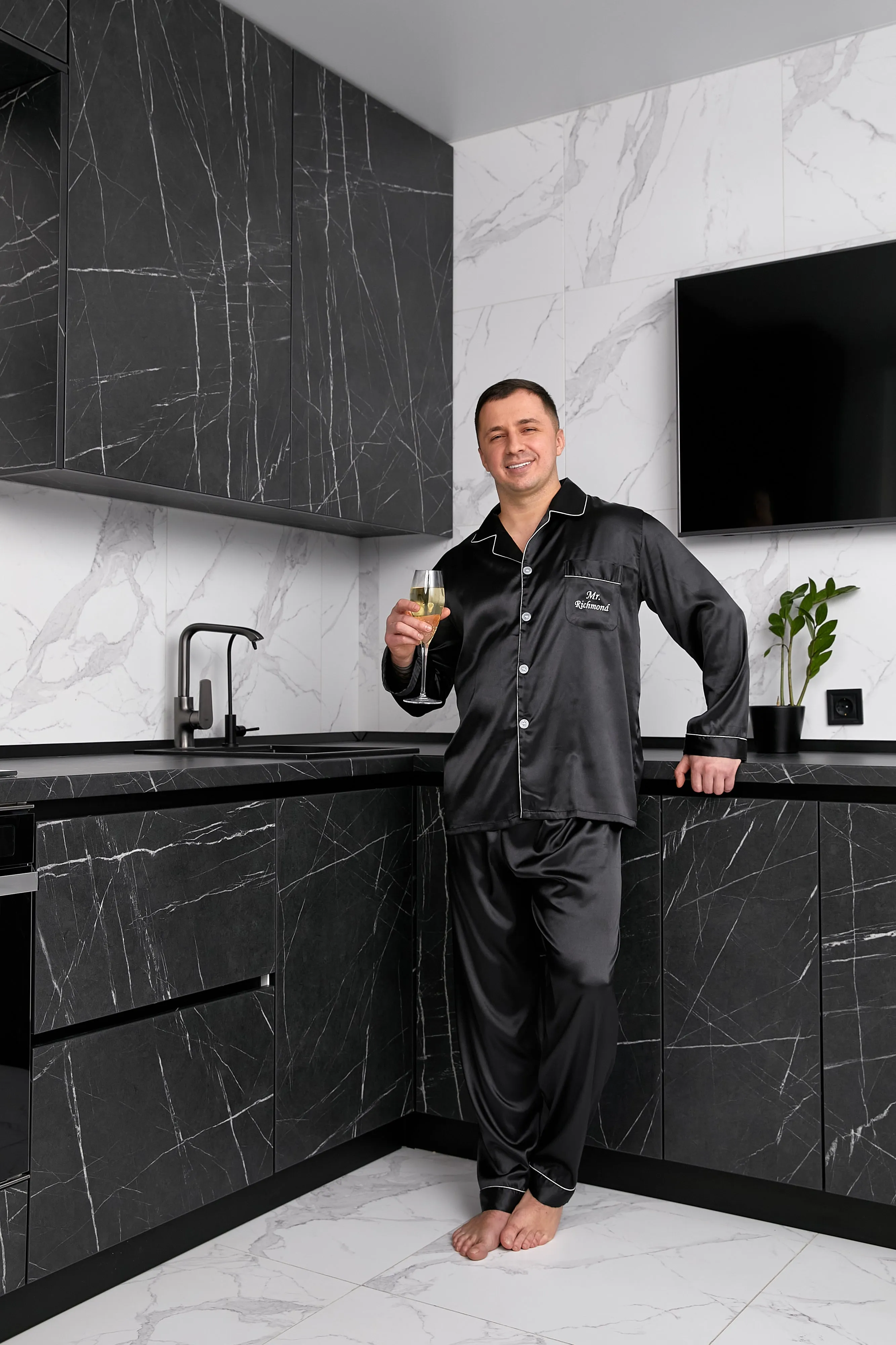 Custom Satin Pajama for Men, Holiday pajama - L L