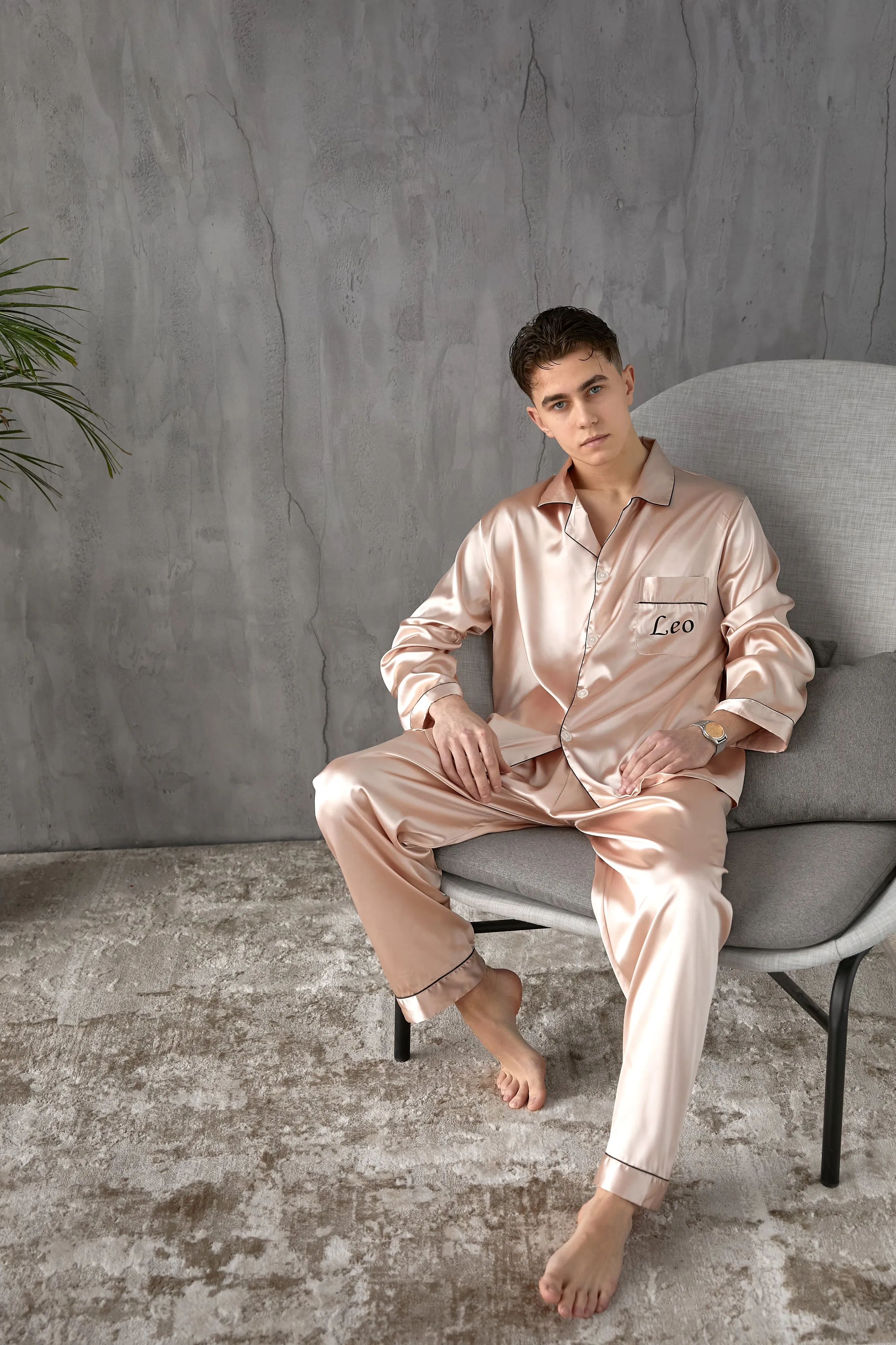 Custom Satin Pajama for Men, Holiday pajama - L L