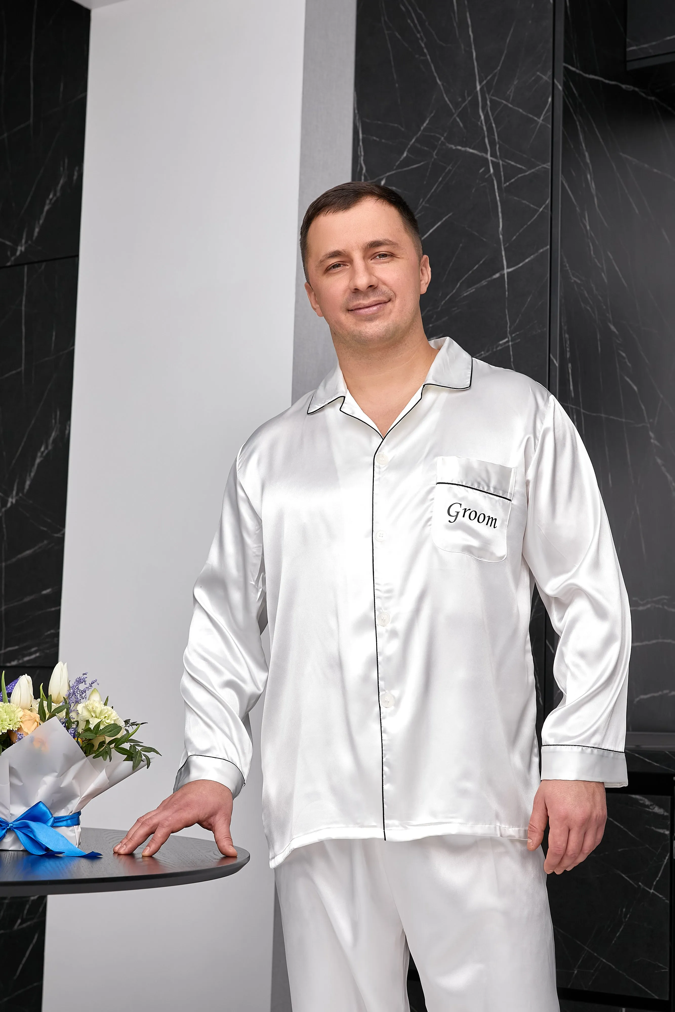 Custom Satin Pajama for Men, Holiday pajama - L L