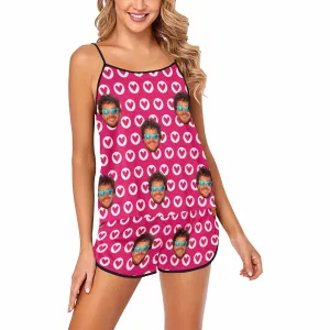 Custom Women's Spaghetti Strap Cami Short Pajama Sets with face Best gifts for her wife mom 8 Designs