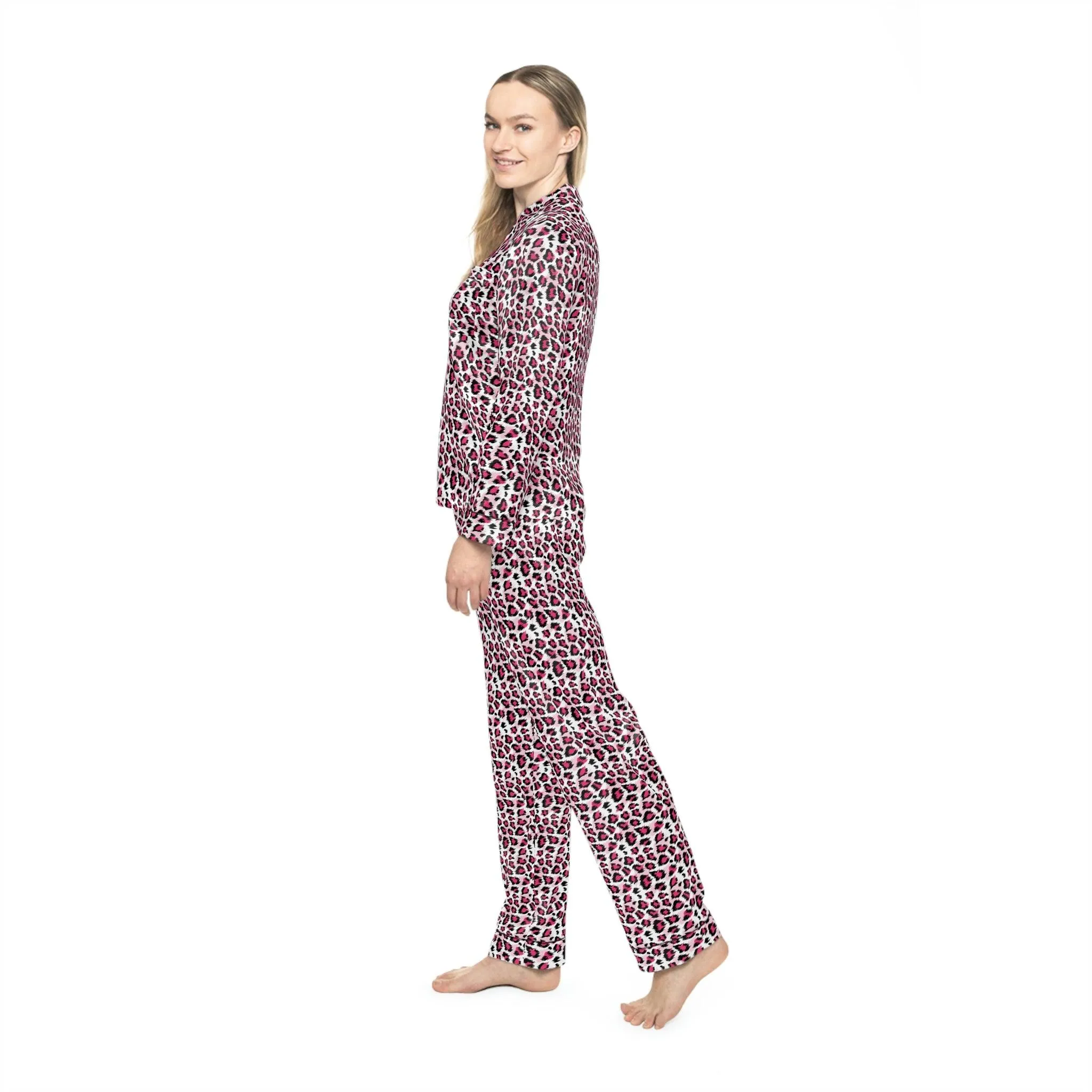 Customizable Luxurious Leopard Print Satin Pajama Set for Women