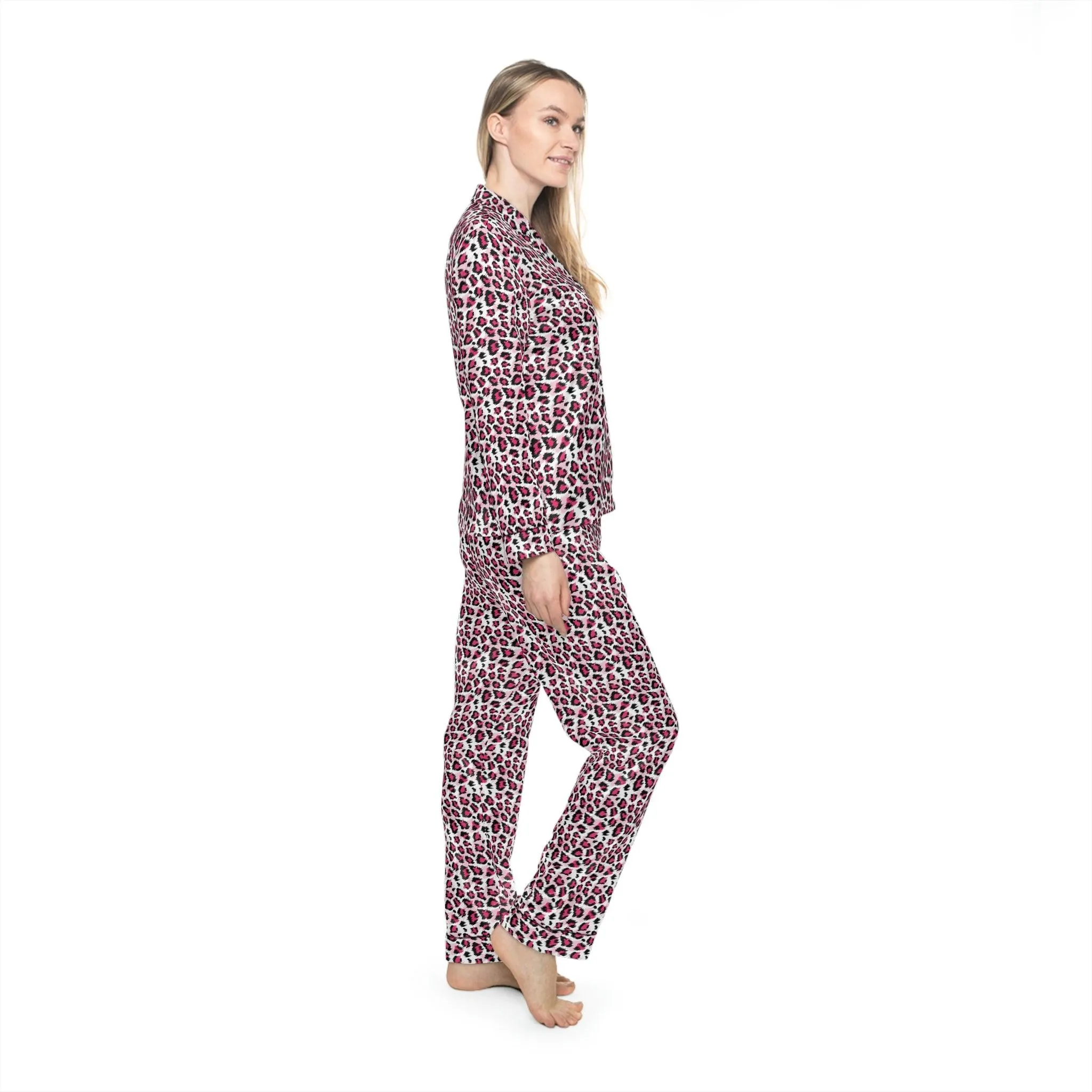 Customizable Luxurious Leopard Print Satin Pajama Set for Women