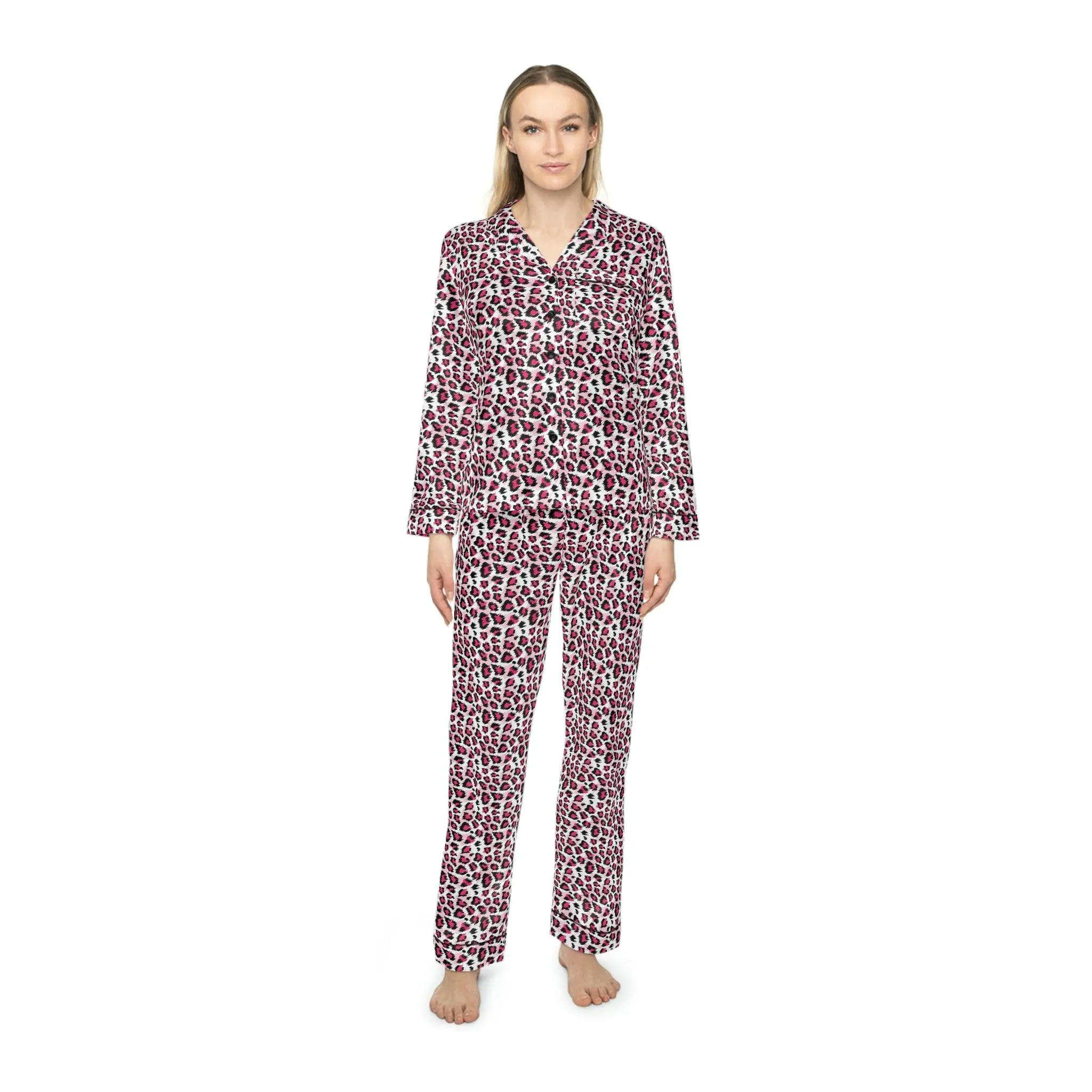 Customizable Luxurious Leopard Print Satin Pajama Set for Women