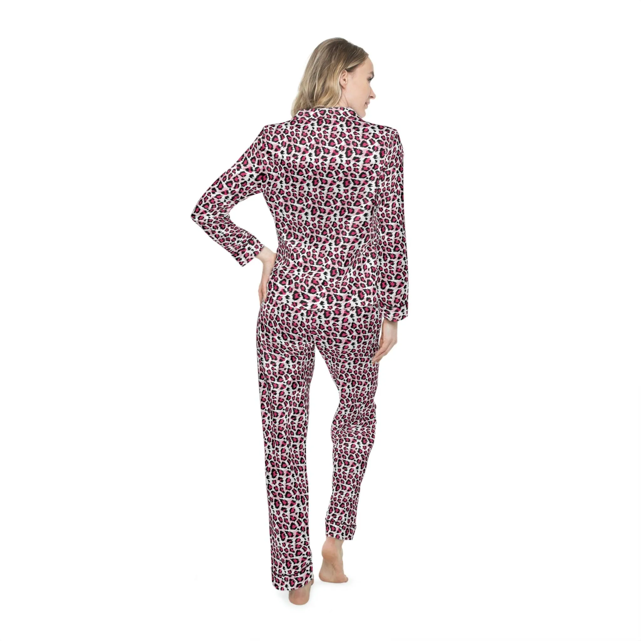 Customizable Luxurious Leopard Print Satin Pajama Set for Women