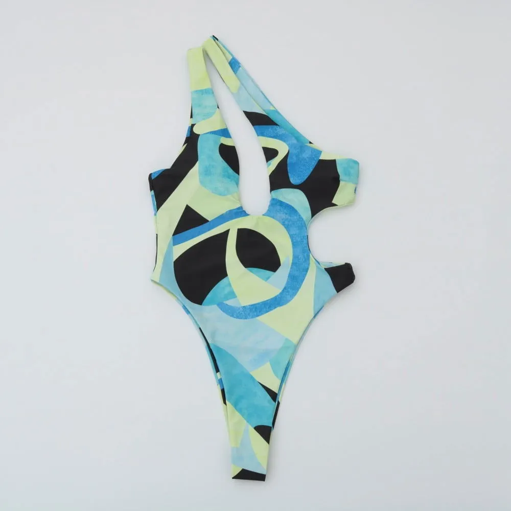 Cut Out One Shoulder Push Up One Piece Brazilian Swimsuits