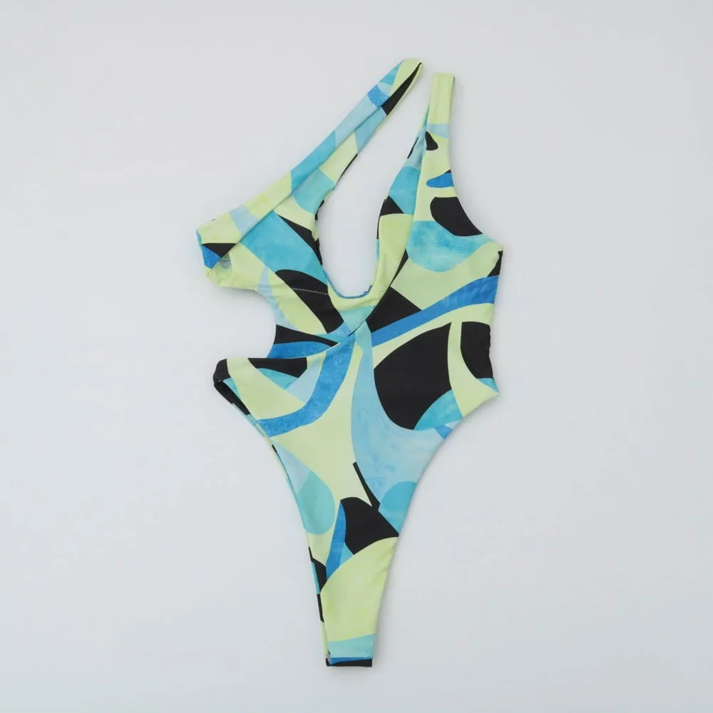 Cut Out One Shoulder Push Up One Piece Brazilian Swimsuits