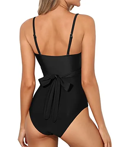 Cutout One Piece Swimsuits Women Tummy Control High Waisted Monokini-Black