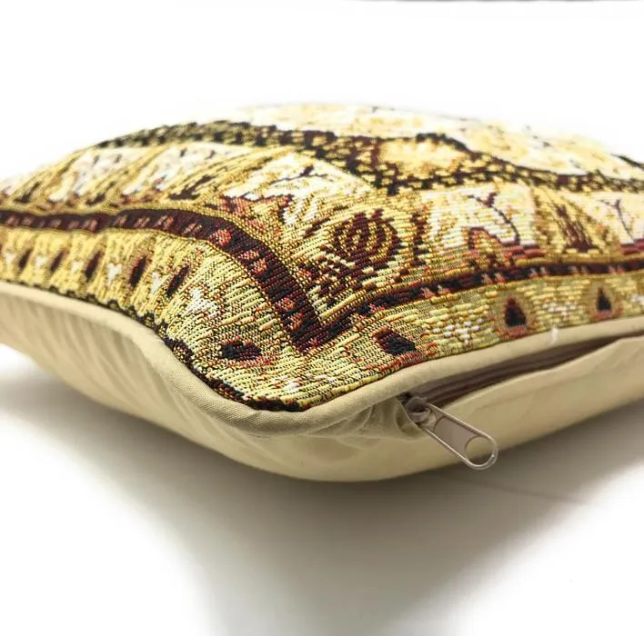 DaDa Bedding Set of 8 Pieces Persian Style Rug Golden Floral Table Woven Tapestry - 4 Placemats, 2 Table Runners, 2 Throw Pillow Covers (18119)