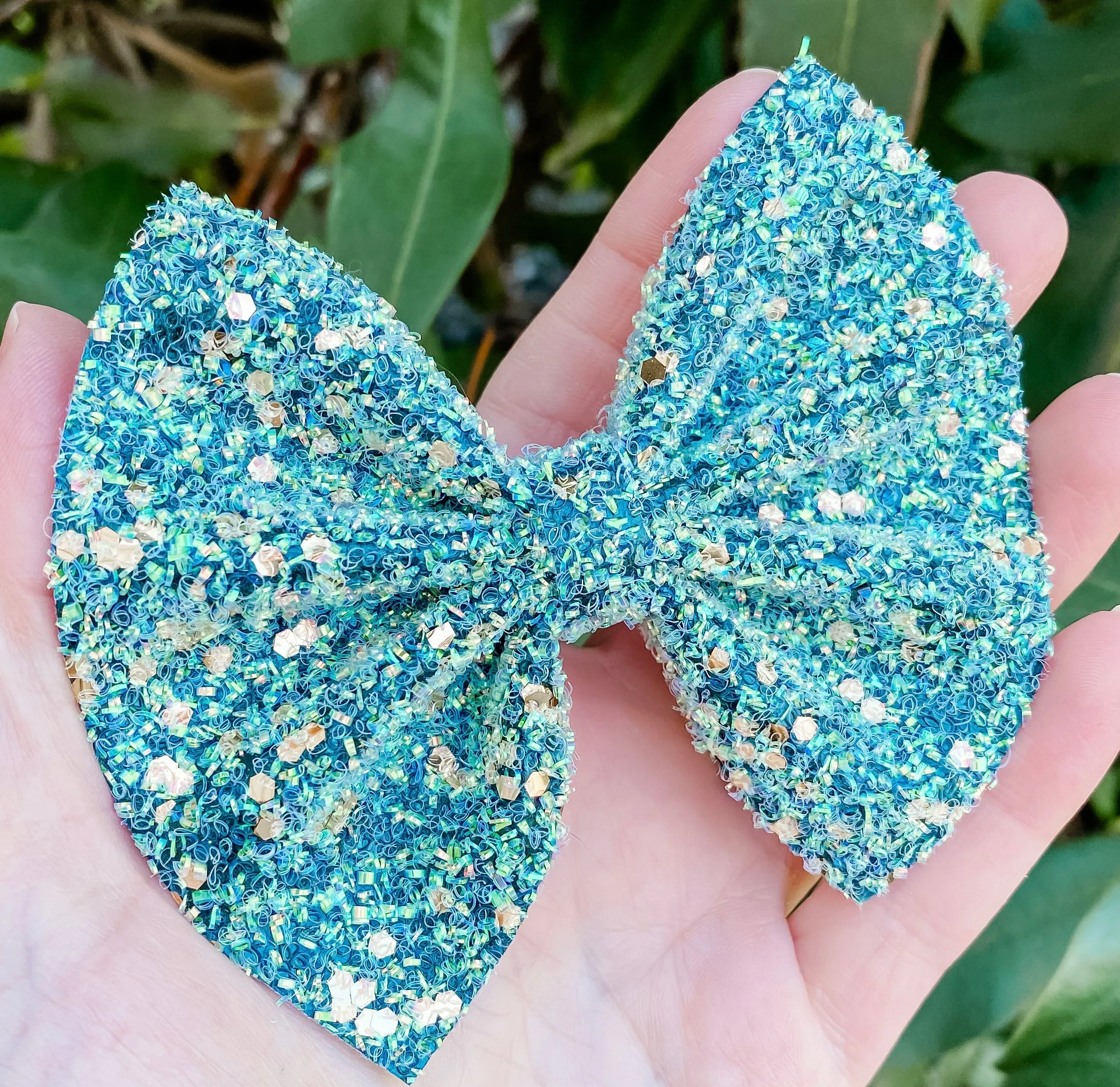 Dark Green Blue Tinsel Glitter Bow Headband | Hair Clip