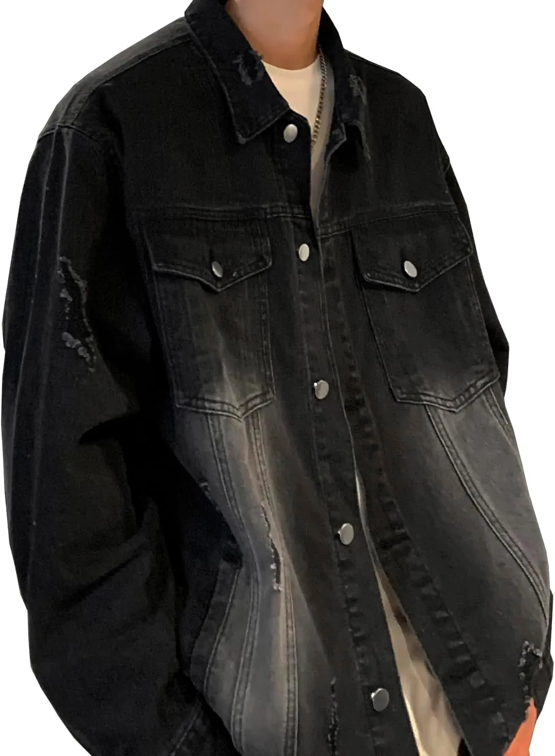 DAVID.ANN Men's Trucker Coat Ripped Denim Jackets