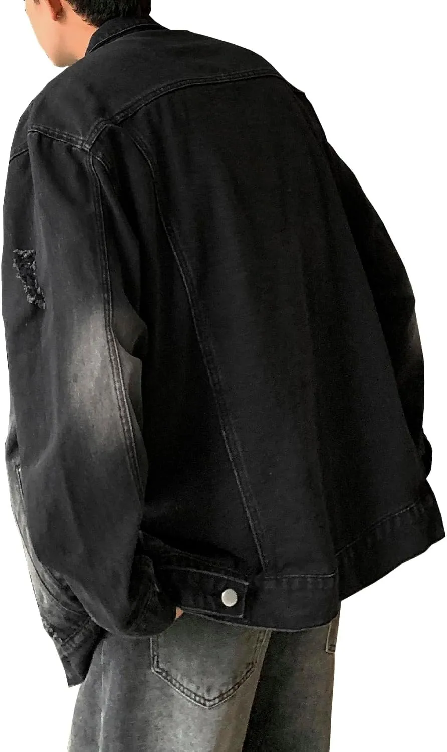 DAVID.ANN Men's Trucker Coat Ripped Denim Jackets