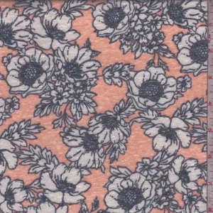Day Glo Pink Floral Slub Jersey Knit Fabric