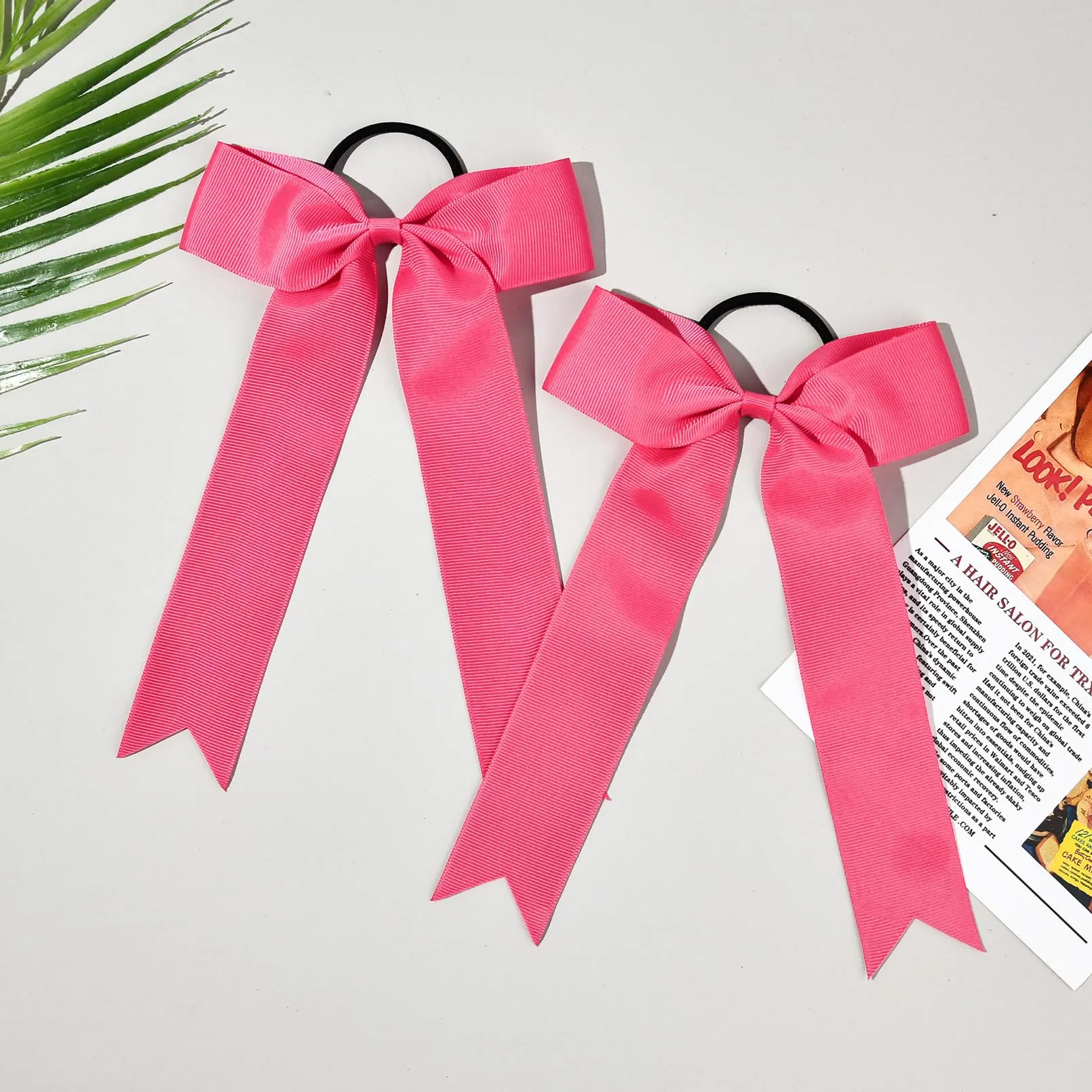 DEEKA 16 PCS Collegiate Style Cheer Bows Long Tail Skinny Cheer Bow Ponytail Holder Handmade Bows for Girls Teens Softball Cheerleader Sports -Shocking Pink