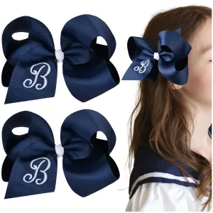 DEEKA Initial Hair Bows 2 PCS 6" Monogrammed Bows Grosgrain Ribbon Alligator Clips Personalized Hair Accessories for Toddlers Girls Little Kids - Navy B