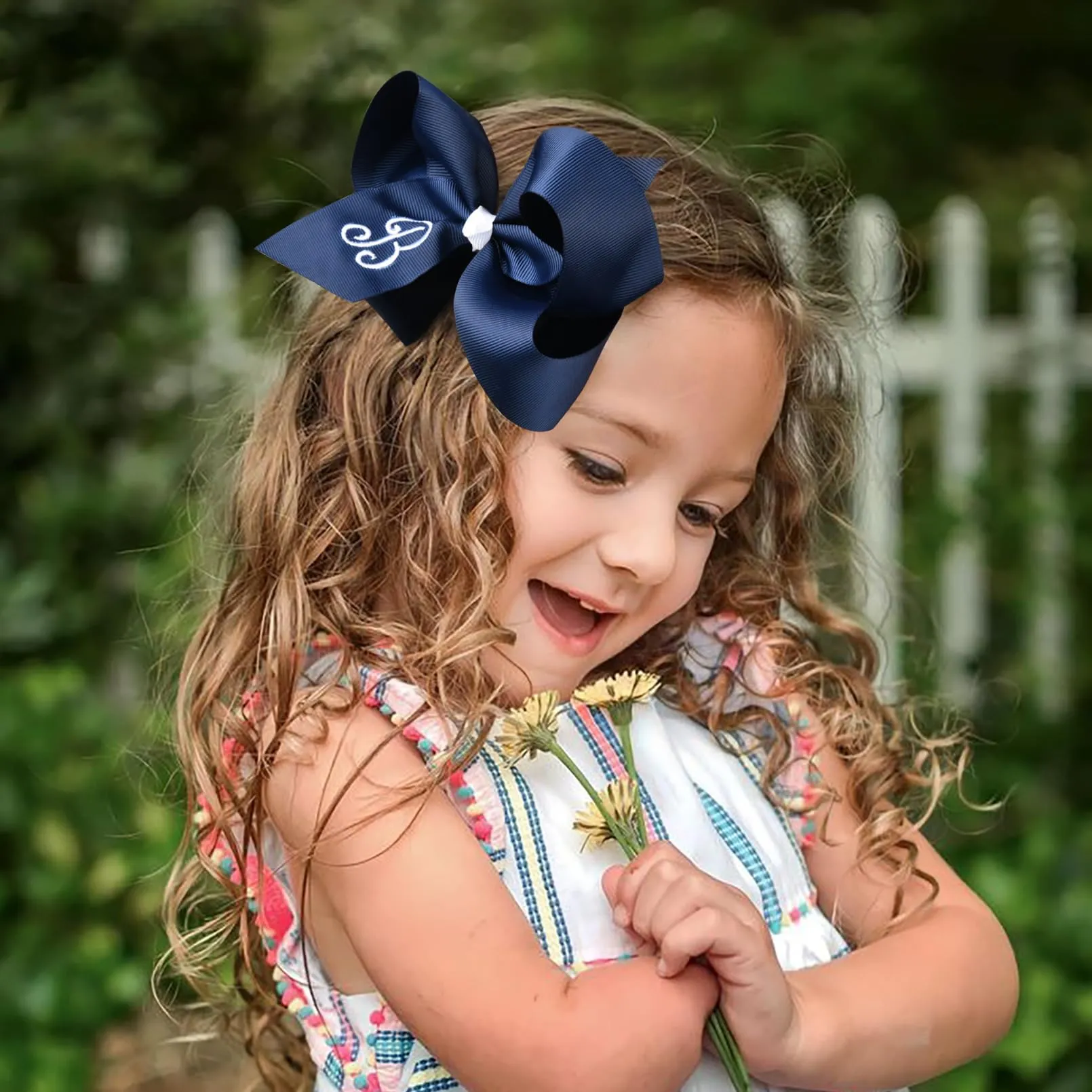 DEEKA Initial Hair Bows 2 PCS 6" Monogrammed Bows Grosgrain Ribbon Alligator Clips Personalized Hair Accessories for Toddlers Girls Little Kids - Navy B