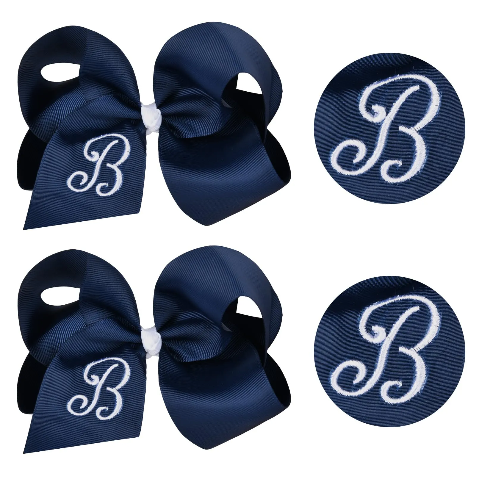 DEEKA Initial Hair Bows 2 PCS 6" Monogrammed Bows Grosgrain Ribbon Alligator Clips Personalized Hair Accessories for Toddlers Girls Little Kids - Navy B