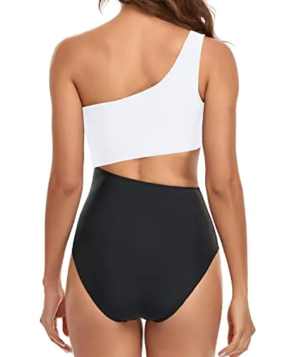 Deep Cutout Opening High Waisted Cutout One Piece Swimsuits-White