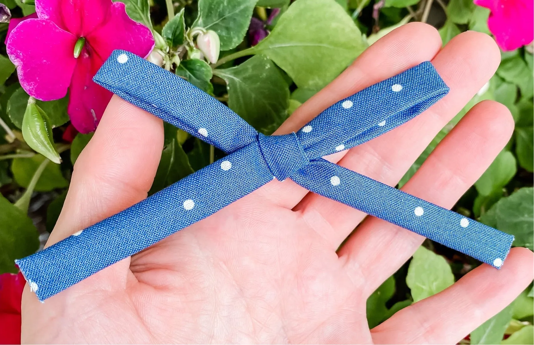 Denim Blue Polka Dot Fabric School Girl Bow Headband | Hair Clip