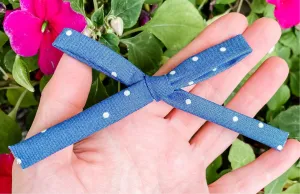 Denim Blue Polka Dot Fabric School Girl Bow Headband | Hair Clip