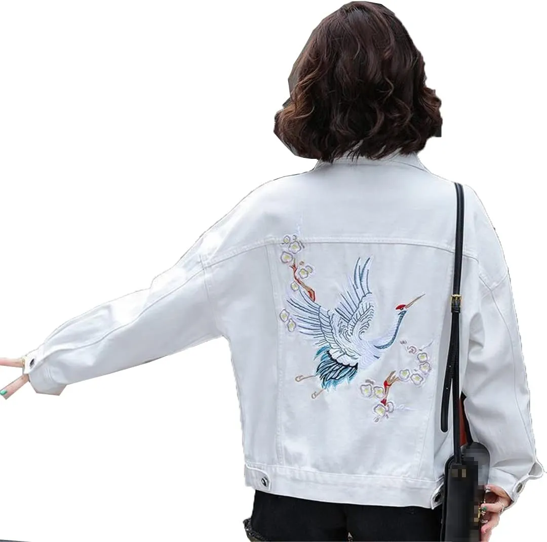 Denim Jackets Women's Casual Outwear Spring Autumn Short Embroidered Jeans Jacket