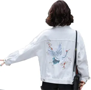 Denim Jackets Women's Casual Outwear Spring Autumn Short Embroidered Jeans Jacket