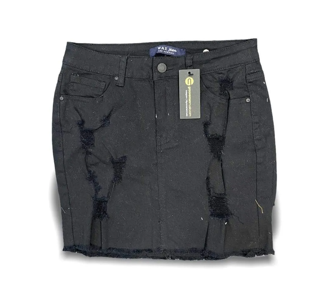 Denim Skirt Black with Zipper Fly