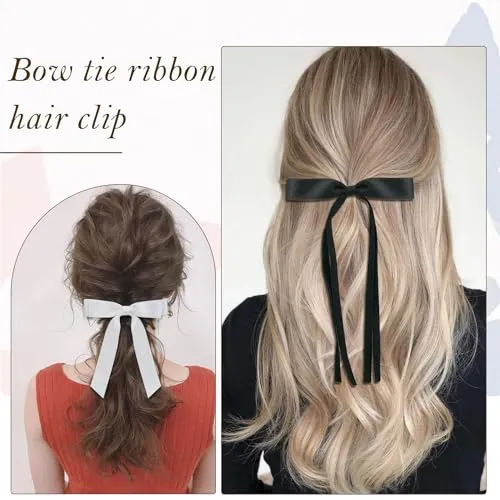 Deoot 6 PCS Hair Bows Cute Hair Clips for Women Girls Tassel Ribbon Bowknot Hair Clips, Black and White, Hair Accessories for Women Girls