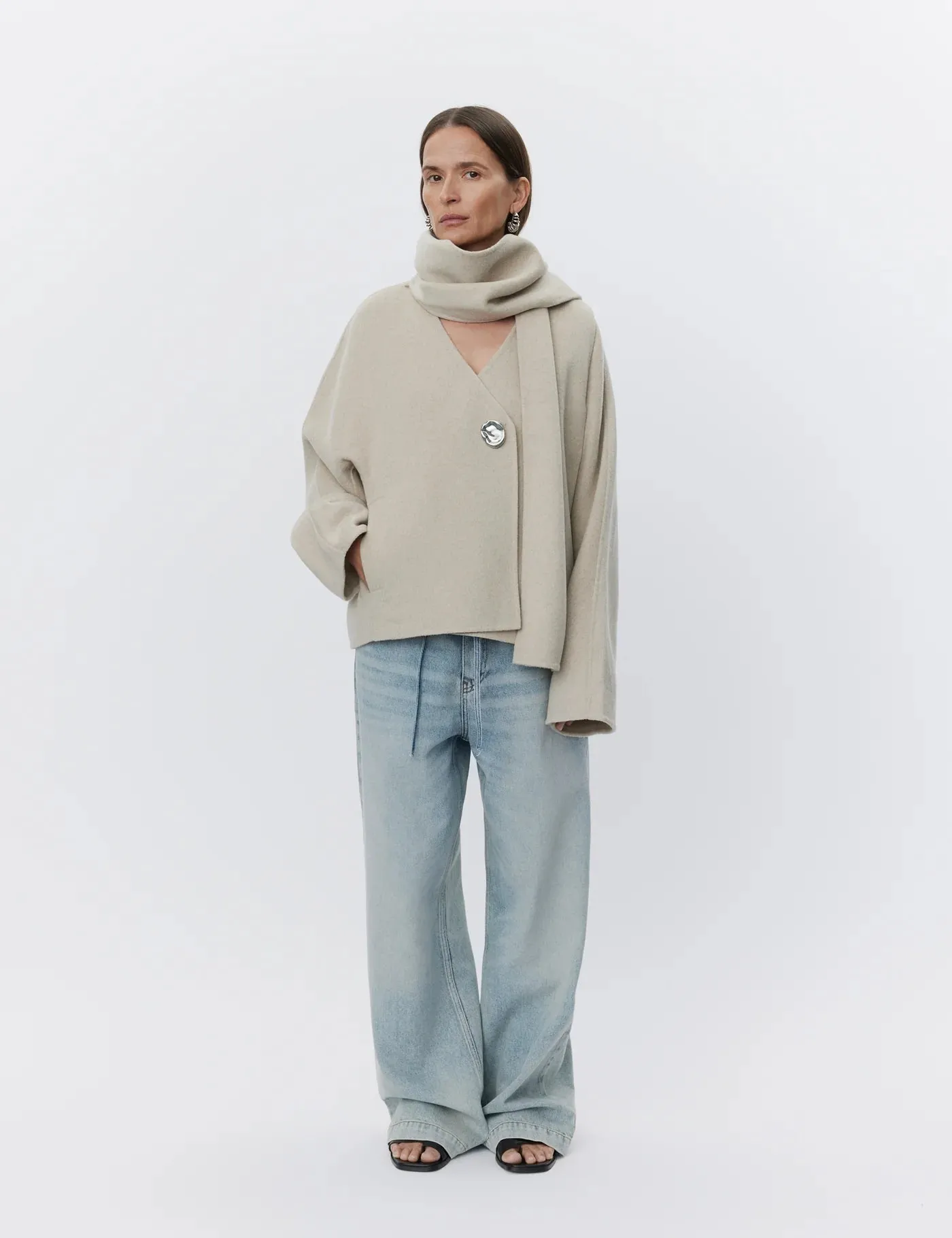 Desiree Pistachio Shell Double Faced Scarf Jacket