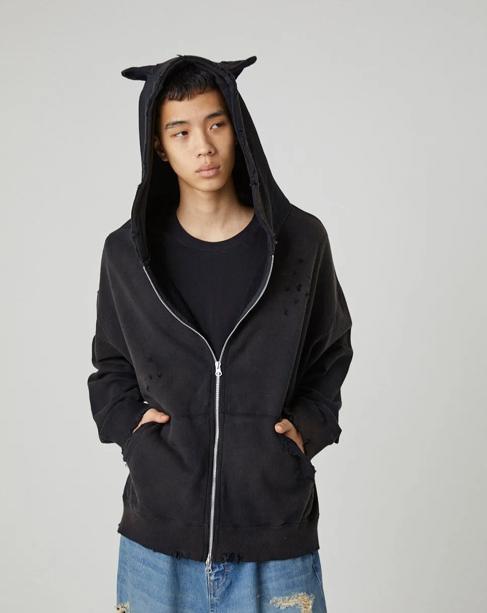 DEVIL DAMAGE SWEAT HOODIE｜BLACK