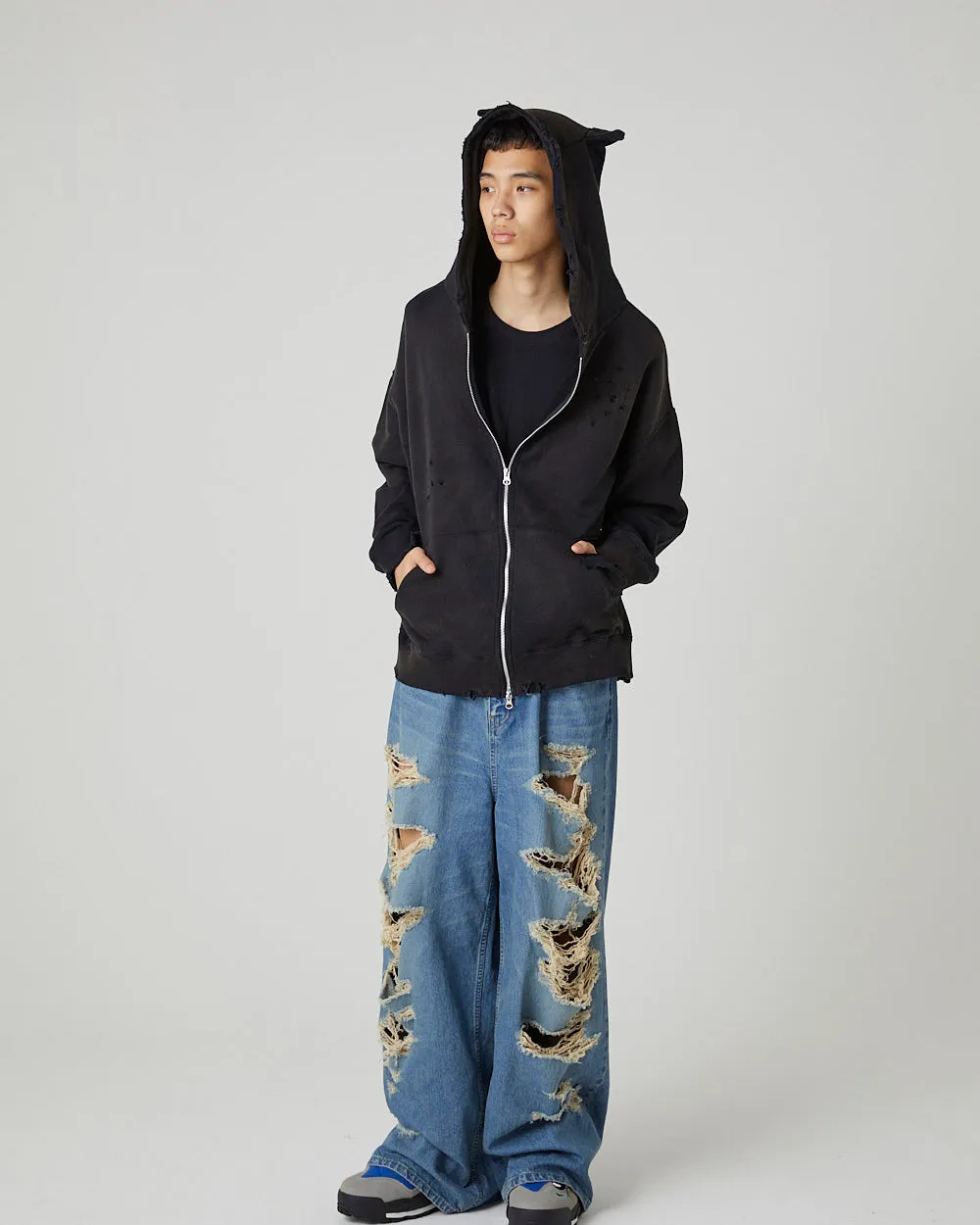 DEVIL DAMAGE SWEAT HOODIE｜BLACK