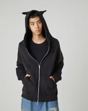 DEVIL DAMAGE SWEAT HOODIE｜BLACK