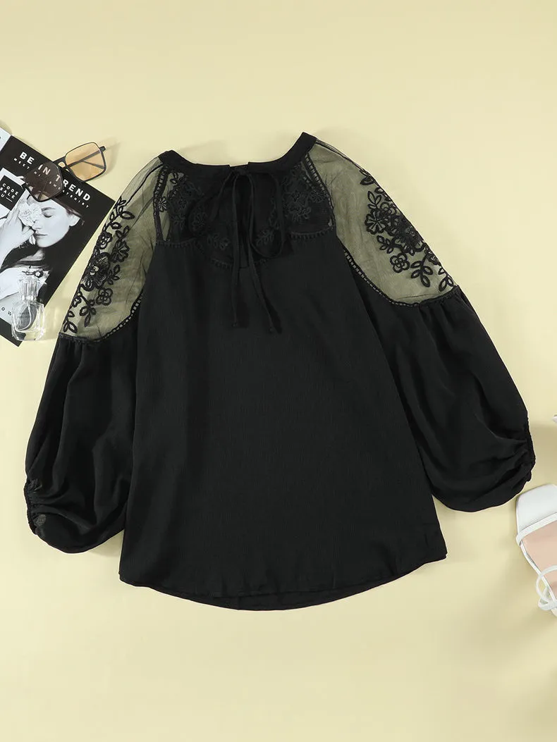 Divine Style White Sheer Long Sleeve Lace Blouse