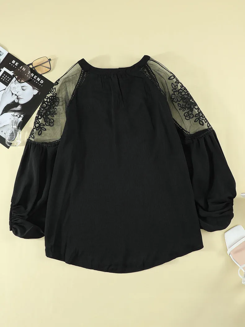 Divine Style White Sheer Long Sleeve Lace Blouse