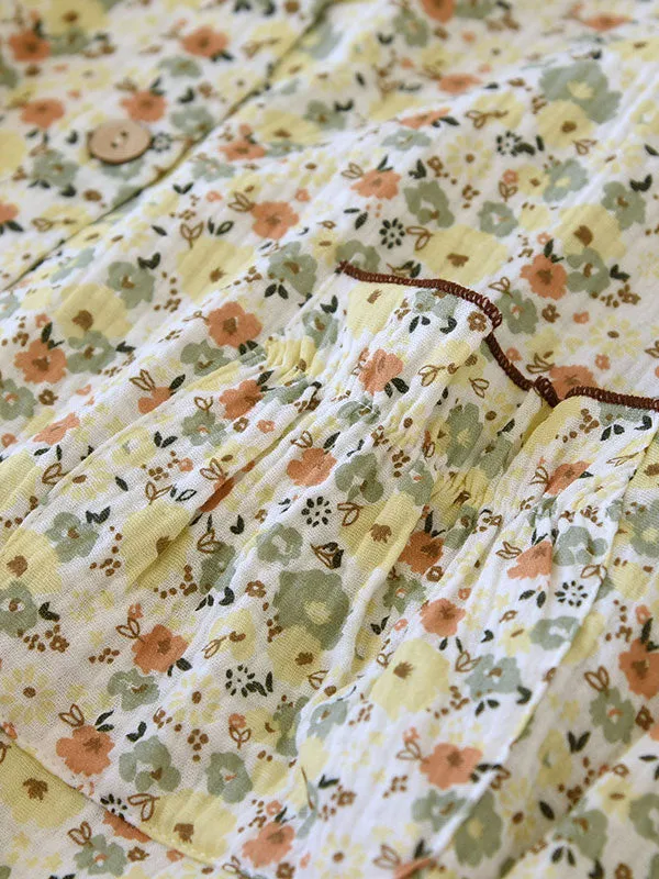 Doll Collar Printed Button-Up Long Sleeve Pajamas