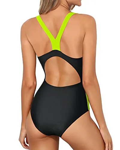 Drag-Reducing Splicing Athletic One Piece Swimsuits-Black