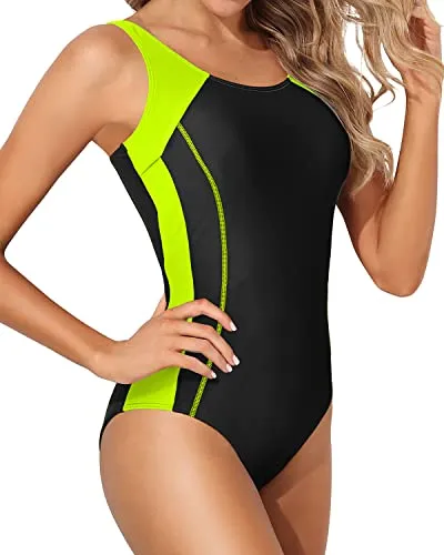 Drag-Reducing Splicing Athletic One Piece Swimsuits-Black