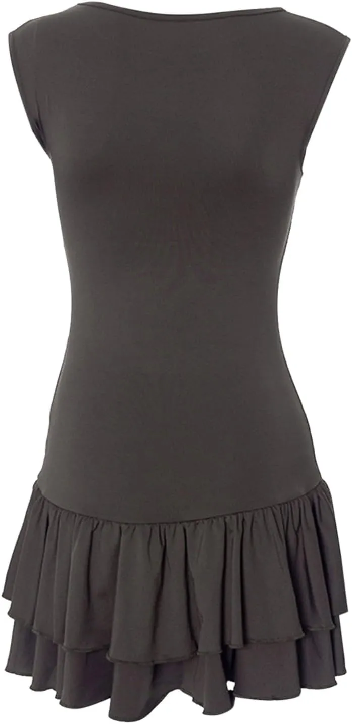 Dresses for Girls Mini Dress Double Layered Ruffle Hem Ruched Tiered Skirt Bodycon Sleeveless Tank Dresses