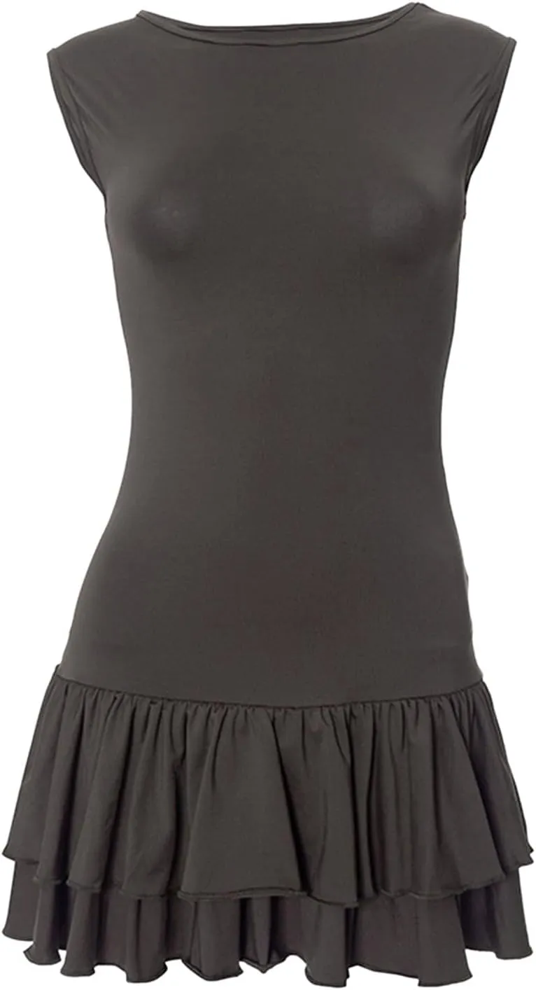 Dresses for Girls Mini Dress Double Layered Ruffle Hem Ruched Tiered Skirt Bodycon Sleeveless Tank Dresses