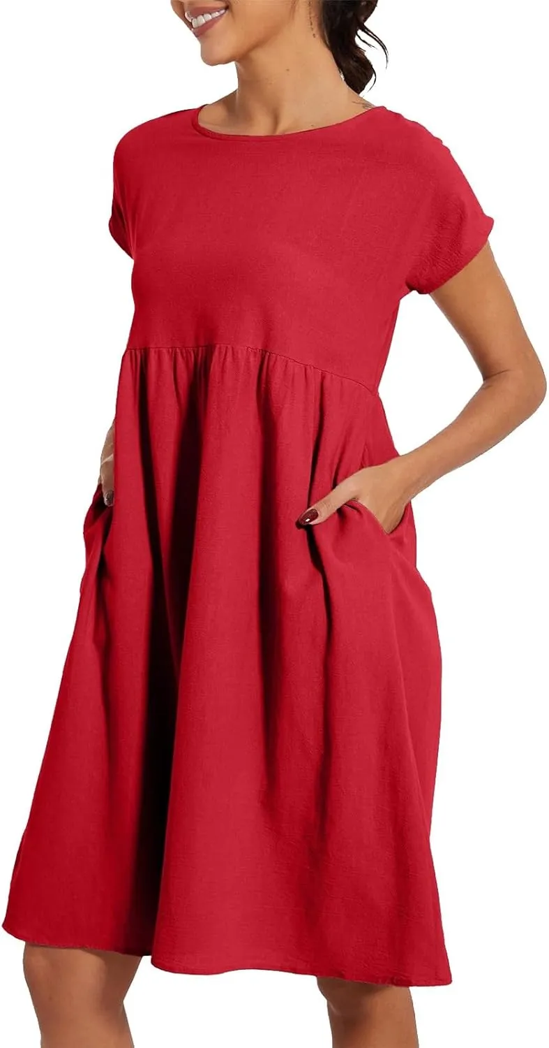 Dresses for Women 2024 Casual Summer Trendy Plus Size Short Sleeves Cute Midi Dress Boho Beach Sundress with Pockets